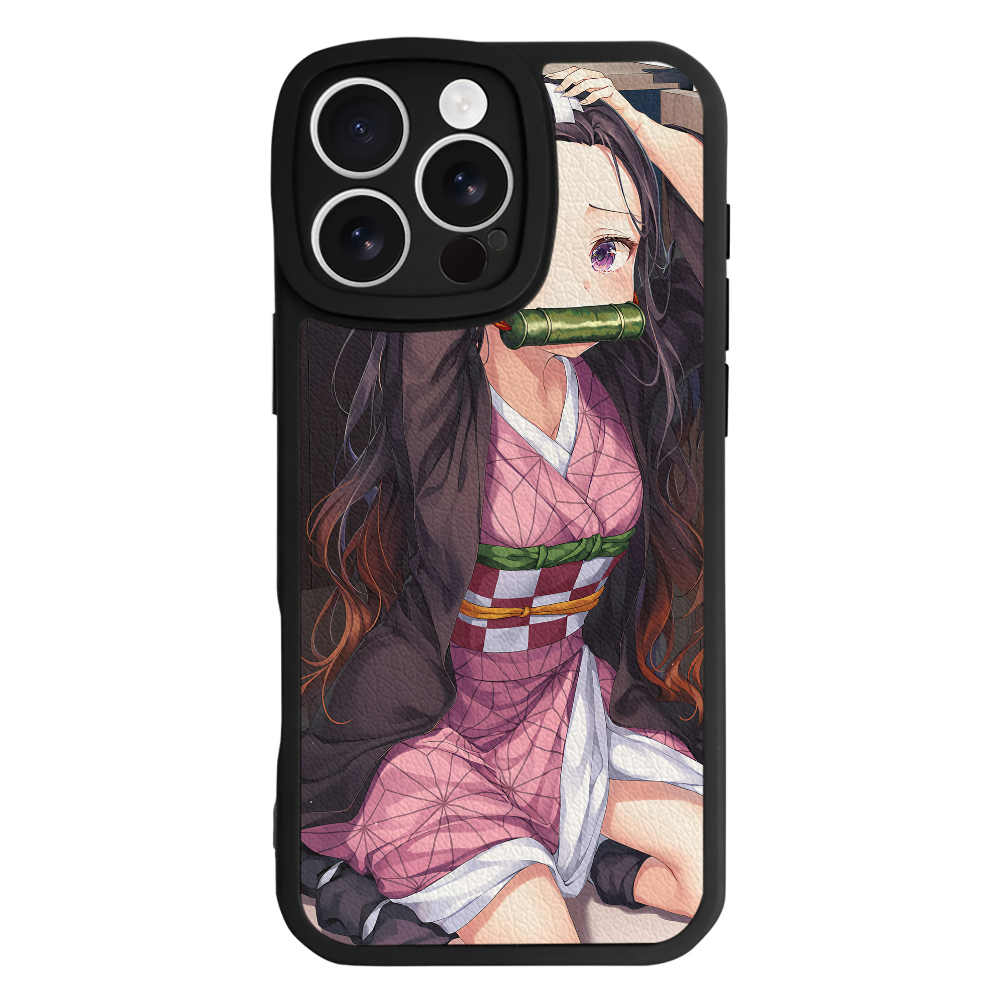 （画像用） 鬼滅の刃（きめつのやいば）竈門 禰󠄀豆子／かまど ねずこ Kamado Nezuko 【iPhone 16シリーズ対応】シリコンスマホケース（レザー調） 材質：シリコン
